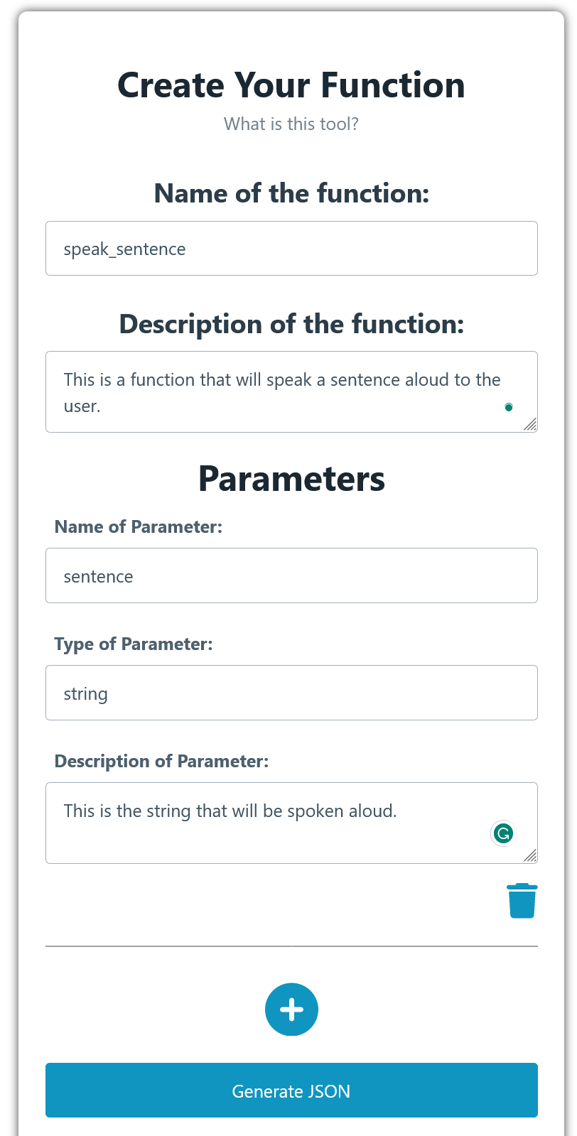 Example of filled out form.